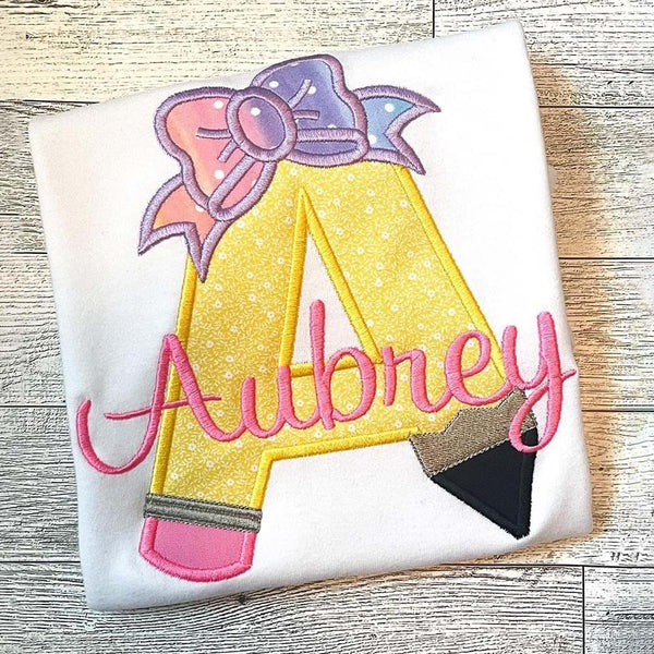 Personalized Girls Initial Embroidered First Day Back to School Kindergarten Shirt For Kids
