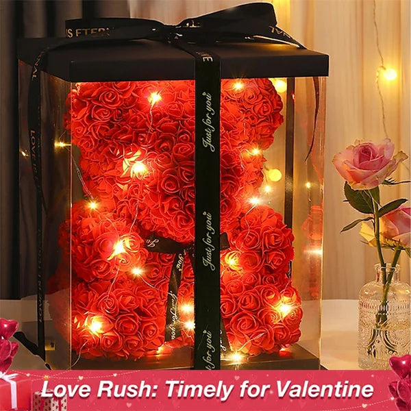 Rose Bear Artificial Foam Flowers with LED Light & Gift Box