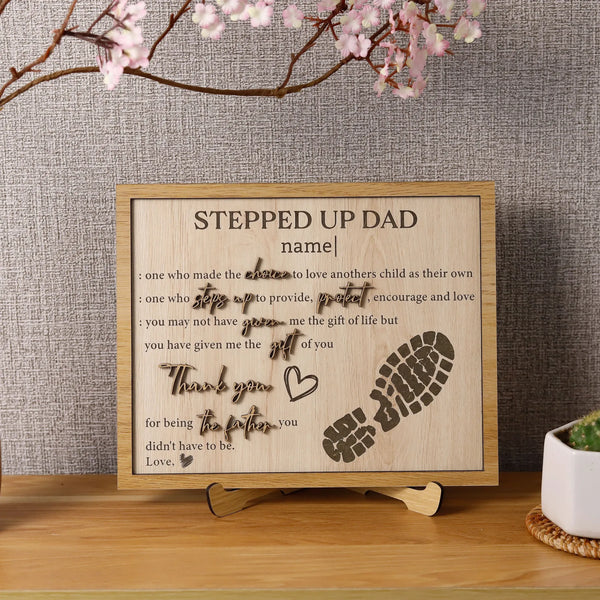Customized Stepped Up Dad 3D Wood Sign Fathers Day Step– Father's Day Frame Gift