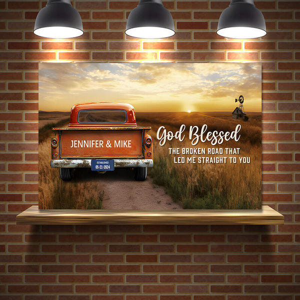 [Online Preview]Personalized Name Canvas Wall Art with Truck Pattern Cool Gift for Couples