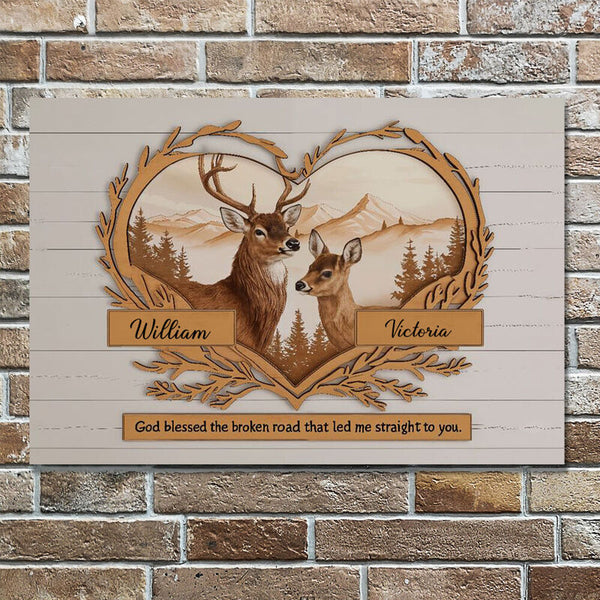 [Online Preview]Personalized Name Canvas Wall Art with Deer Pattern Best Gift for Family