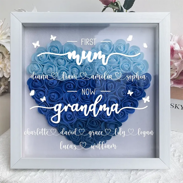 First Mum Now Grandma - Personalized Flower Shadow Box - Gift For Mom, Grandma