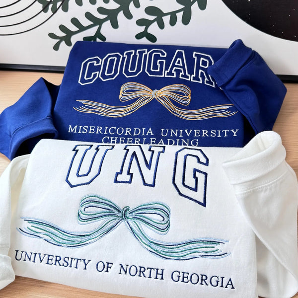 Custom Embroidered College Hoodie with Bow | Personalized School Colors Sweatshirt | Sorority Alumni Sweatshirt | Back to College Gift