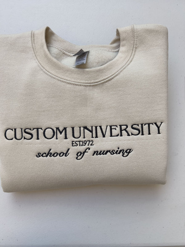 Custom College Embroidered Sweatshirt/Hoodie - Personalized University Sweatshirt