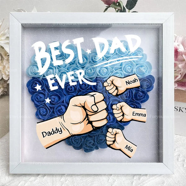 Best Dad Ever - Personalized Dad & Grandpa Flower Shadow Box with Names – Father's Day Frame Gift