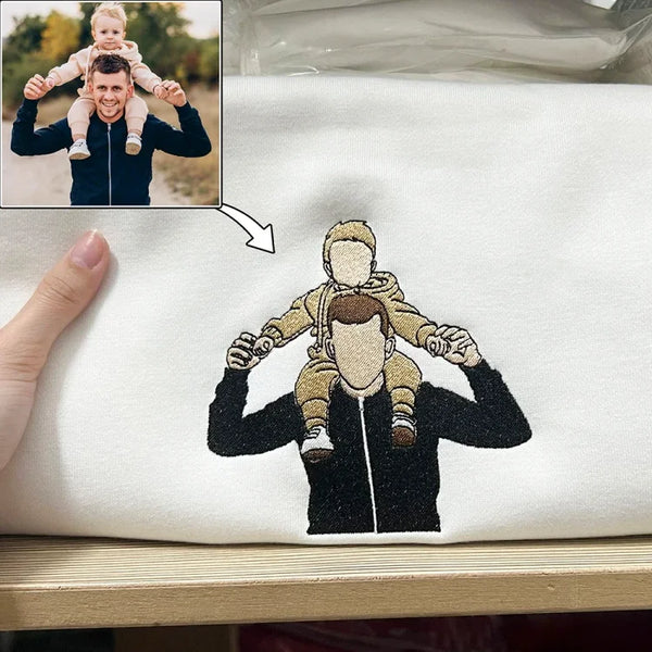 Custom Embroidered Photo Portrait Sweatshirt For Dad,Papa,Father
