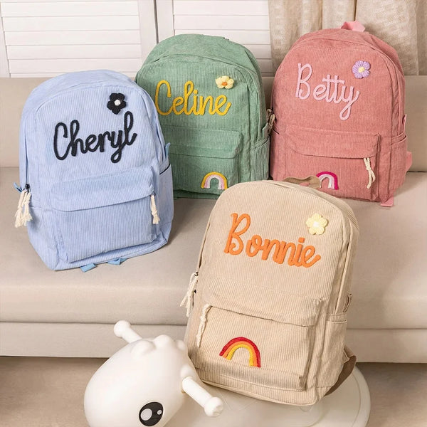 Personalized Kids Backpack – Custom Name Corduroy Book Bag for School, Dance & Gifts