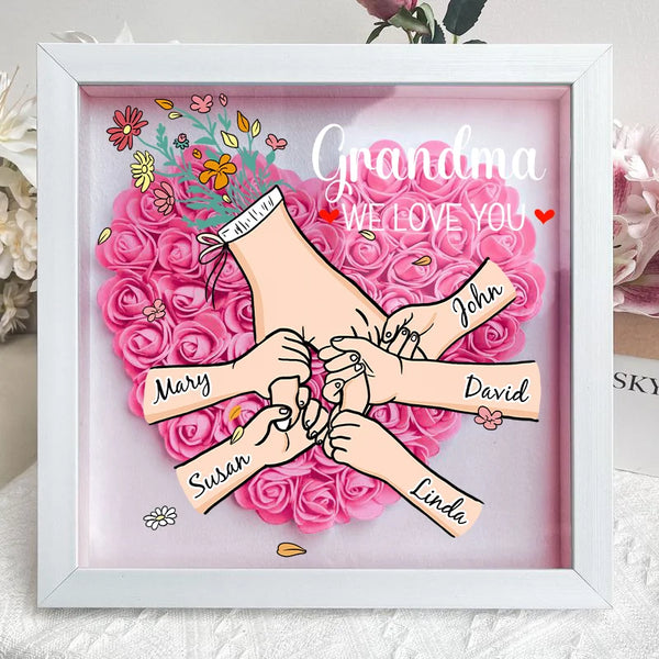 Family Love Blooms Forever – Personalized Mum & Grandma Flower Shadow Box with Names
