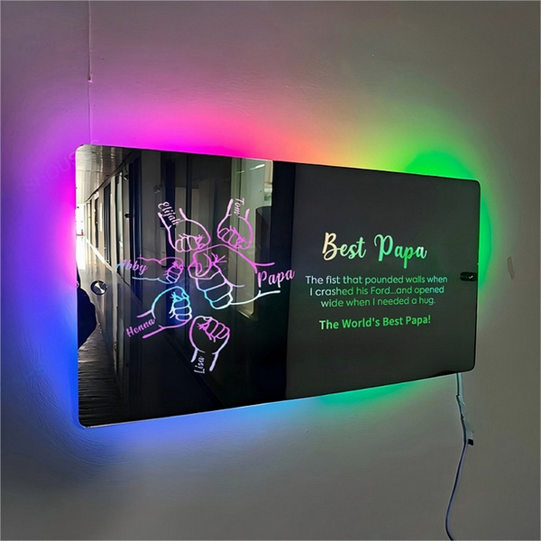 Dad's Hands Customized Dad And Child's Name Personalized Mirror Light