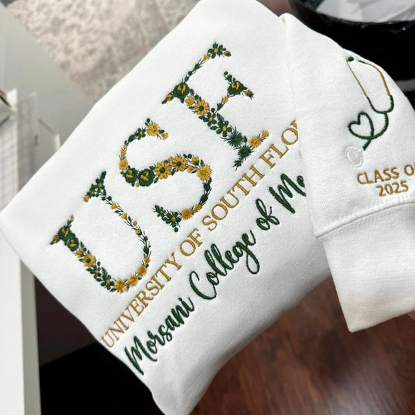 Custom College Floral Letter Embroidered Sweatshirt - Gift for college student
