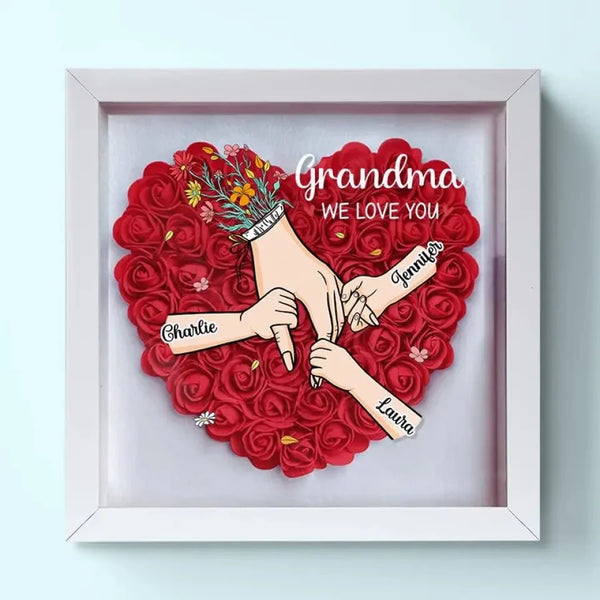 [Online Preview]Grandma We Love You - Family Personalized Custom Flower Shadow Box - Different Skin Tones - Mother's Day Gift