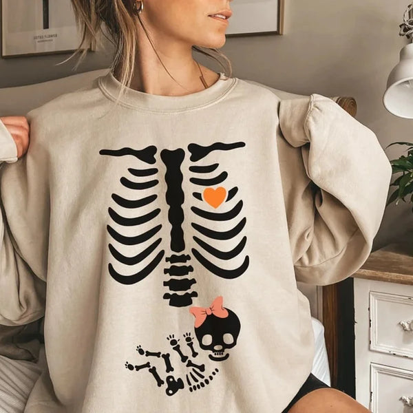 Skeleton Halloween Maternity Sweatshirt New Baby Pregnancy Announcement Mom&Dad Sweatshirt
