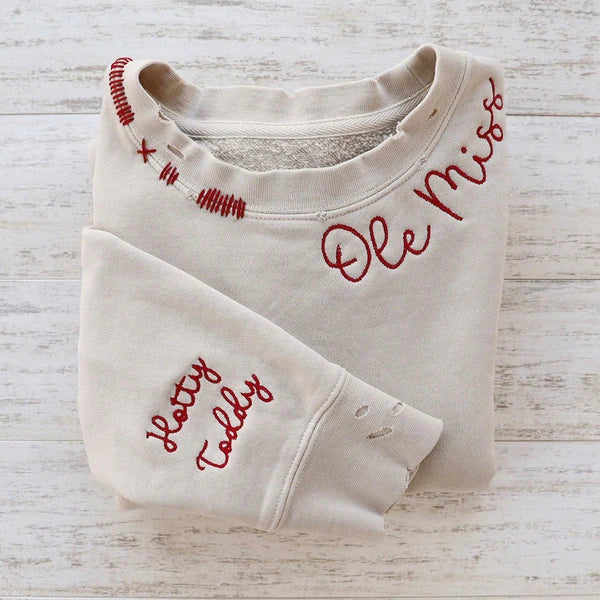 Vintage Custom- Personalized Embroidered Hand Distressed Crew Neck Sweatshirt