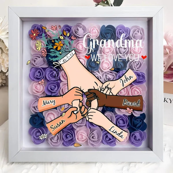 Multiracial Family-Different Skin Tones - Custom Flower Shadow Box With Led Light