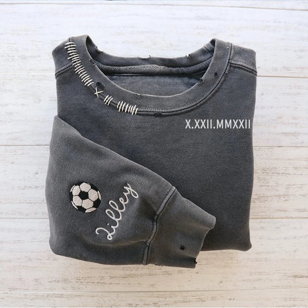 VINTAGE CUSTOM CREW-Custom Embroidered Hand Distressed Roman Numeral Sweatshirt