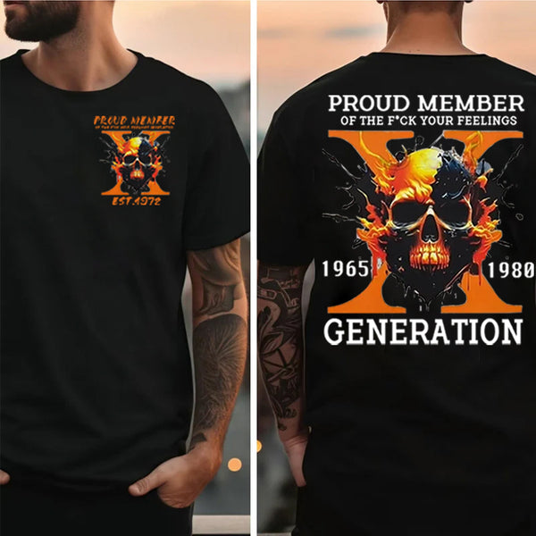 Custom Est Year Gen X Flaming Skull Proud Member Fck Your Feelings Generation Sweatshirt