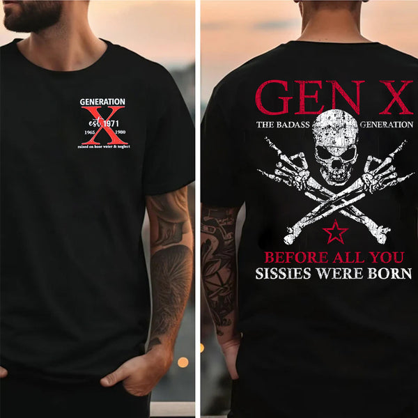 Custom The Badass Generation X Skull T-shirt, Custom Gen X Est 1965-1980 Fabric Fit Top