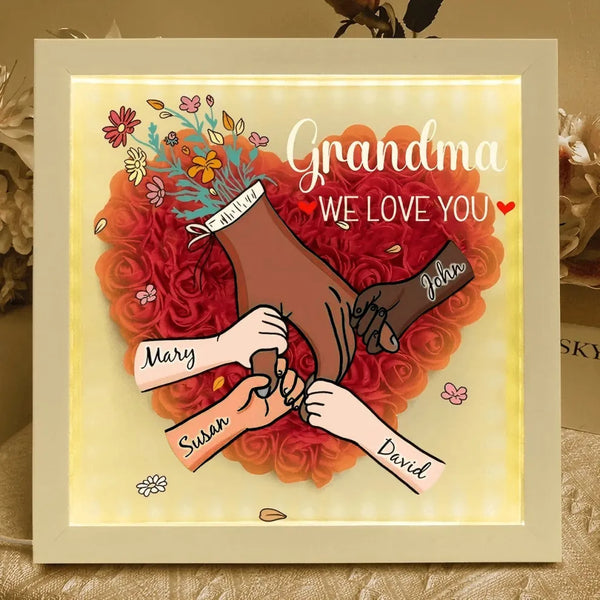 Multiracial Family-Different Skin Tones - Custom Flower Shadow Box With Led Light