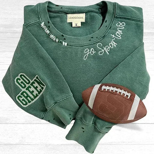 VINTAGE CUSTOM CREW-Custom Embroidered Hand Distressed Crew Neck Sweatshirt