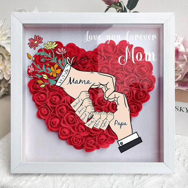Love You Forever Mom– Personalized Heart-Shaped Flower Shadow Box for Mom Dad Grandma Grandpa