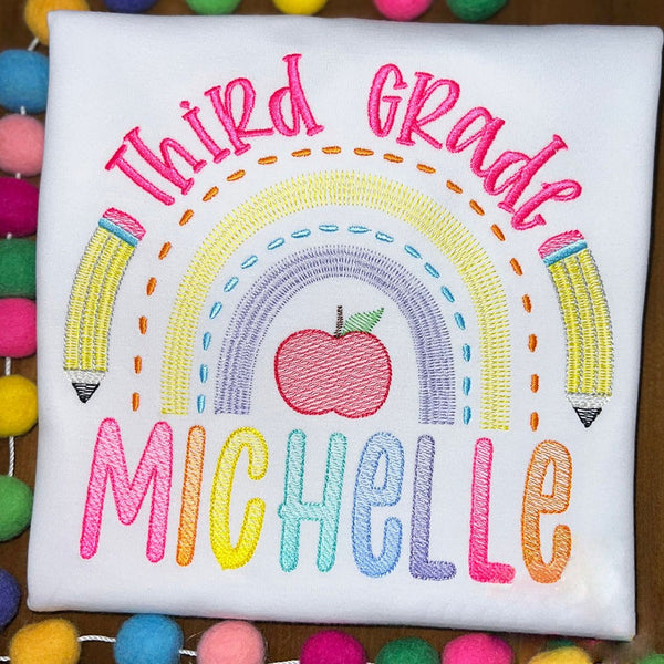 Personalized Girls Pencil Embroidered First Day Back to School Shirt For Kids