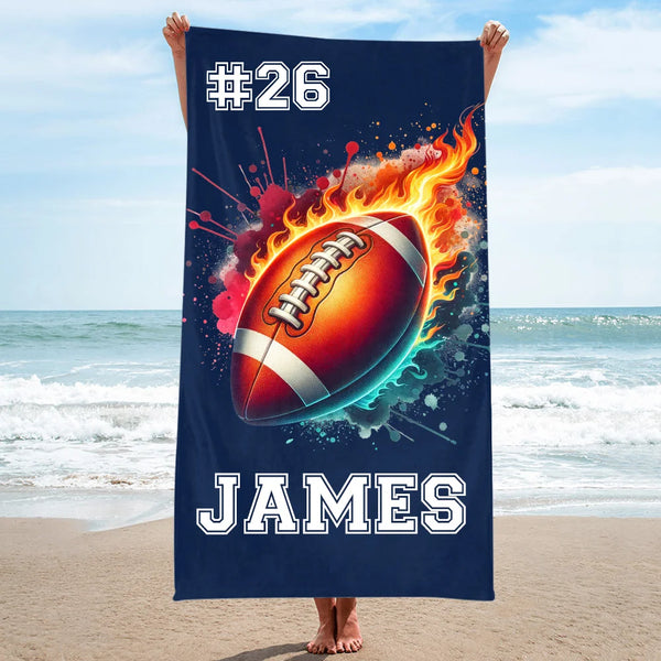 Personalized Flame Basketball Baseball Oversized Quick Dry Beach Towel with Name and Number Birthday Beach Accessories Gift for Sport Lovers