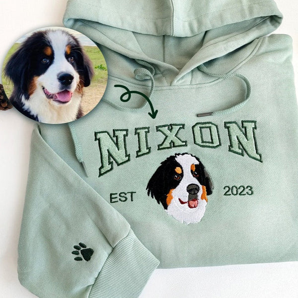 Custom Embroidered Pet Dog Portrait Photo Sweatshirt Hoodie Keepsake Gift for Pet Lovers