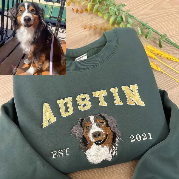 Personalized Embroidered Pet Dog Face and Name Est Sweatshirt Keepsake Gift for Pet Lovers