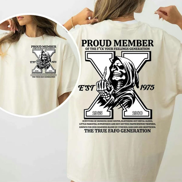 Custom Est 1965-1980 Year Of Birth Gen X 2 Sides Shirt, Skull Finger Generation Fashion