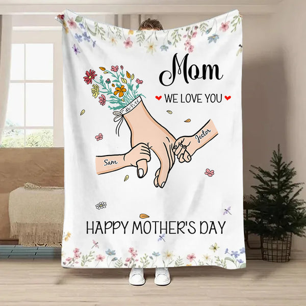 Family Love Blooms Forever - Personalized Mom We Love You Customised Blanket - Mother's Day Gift