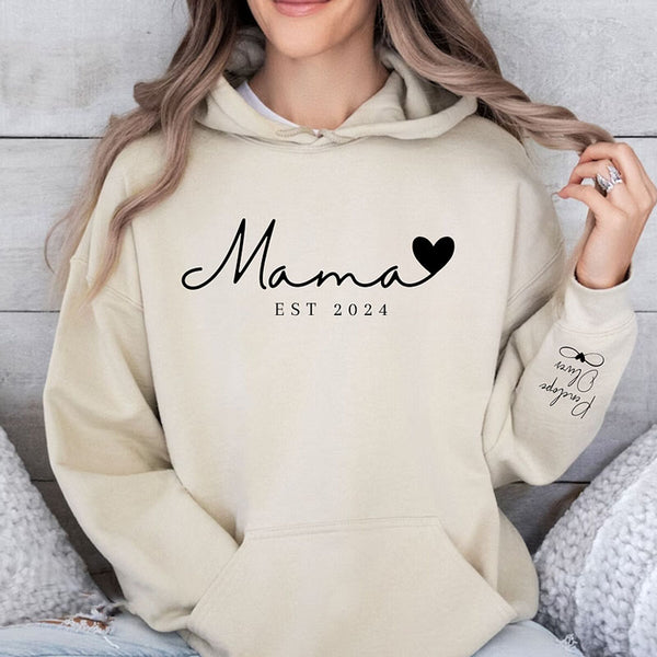 Custom Minimalist Mama Sweatshirt with Kids Names on Sleeve - Personalized Family Sweatshirt - Best Gift For Mom