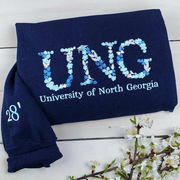 Custom College Embroidered Sweatshirt, Floral Letter Hoodie, University High School Crewneck