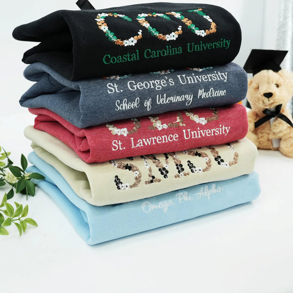 Embroidery College Floral Letter Sweatshirt - Custom College Hoodie With Major - Back To School Gift for friend - Teacher Gift