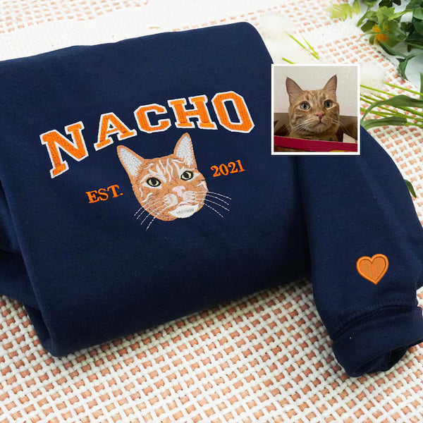 Personalized Cat Mom Hoodie - Embroidered Cat Hoodie - New Mom Gifts - Custom Pet Portrait Gift - Unique Gifts For Mom From Daughter