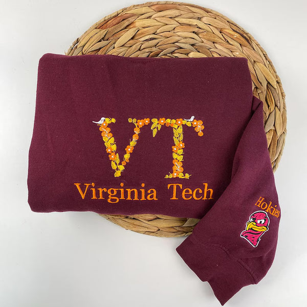 University Floral Letter Embroidered Sweatshirt | Custom Virginia Tech Sweatshirt | Personalized College Gift | Graduation Gift