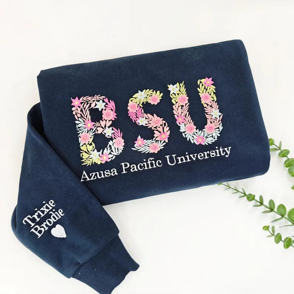 Custom College Floral Sweatshirt,Floral Letter Embroidered Hoodie,College University High School Crewneck,Graduation gift,social gathering