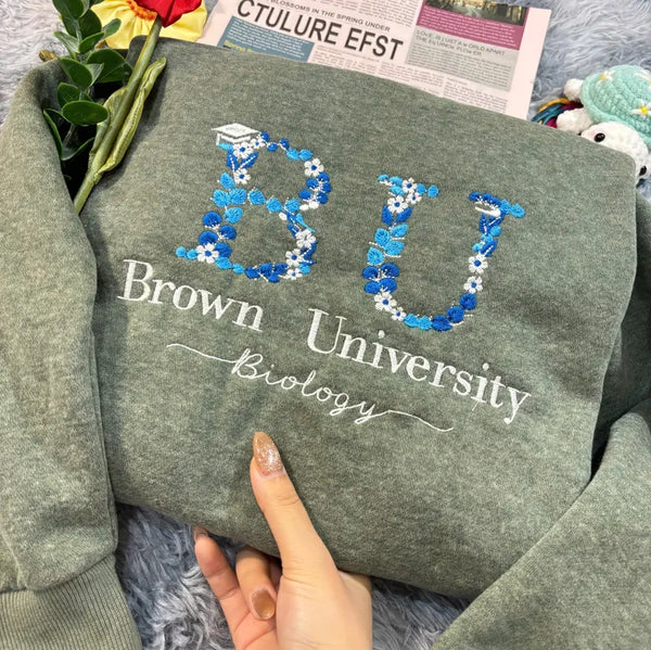 Embroidered College Floral Letter Sweatshirt, Custom University Floral Hoodie, Sorority Lover Gift, Graduation Outfit, Student Gift for her