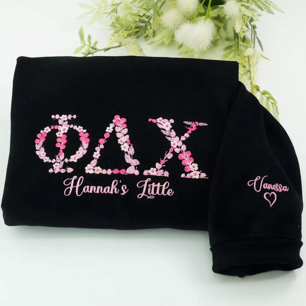 Custom Floral College Embroidered Sorority Sweatshirt - Personalized College Life Apparel for Sisters - Back To School Gift